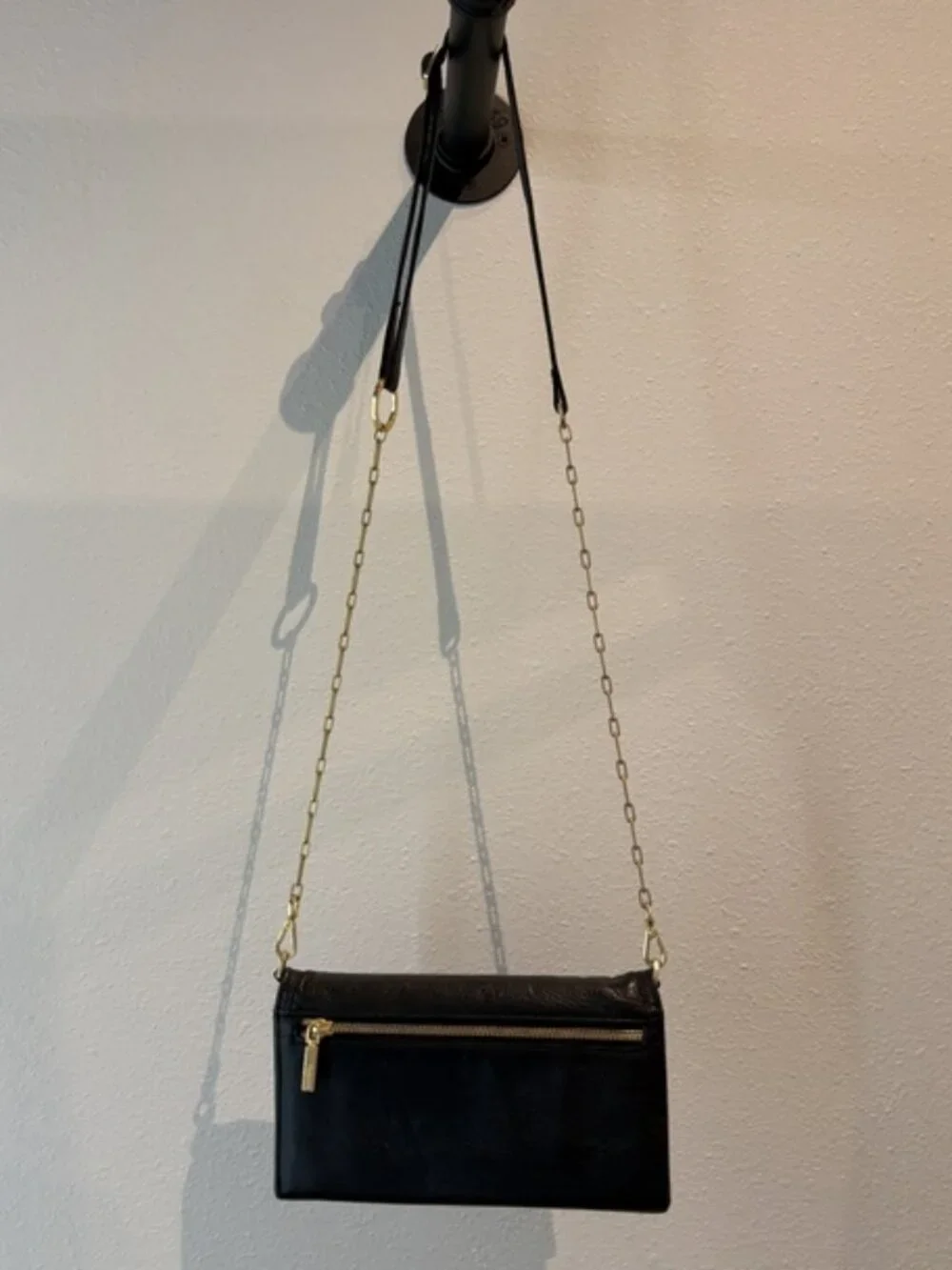 Hammitt AJ Crossbody Clutch Black Brushed Gold Red Zipper